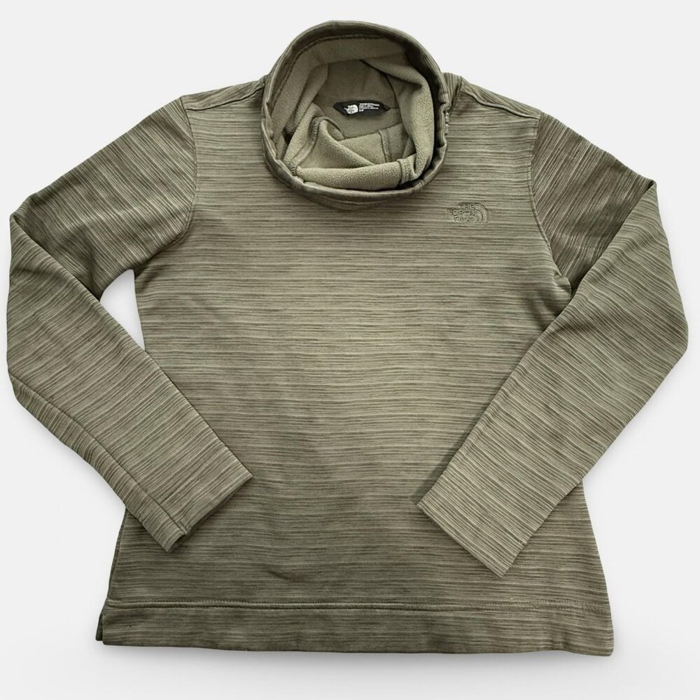 North‎ Face Fleece Lined Pullover Small Long Sleeve Green Drawstring Funnel Neck